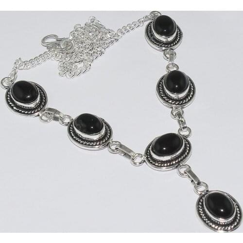 Bkack Onxy Necklace Silver Overlay over Copper ,45cm, N1129