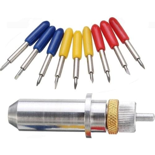 TOP 1Pc Tungsten Steel Carving Cutting Plotter Blade Holder With 9Pcs 30/45/60 Degree Vinyl Cutter Blades 23x2Mm