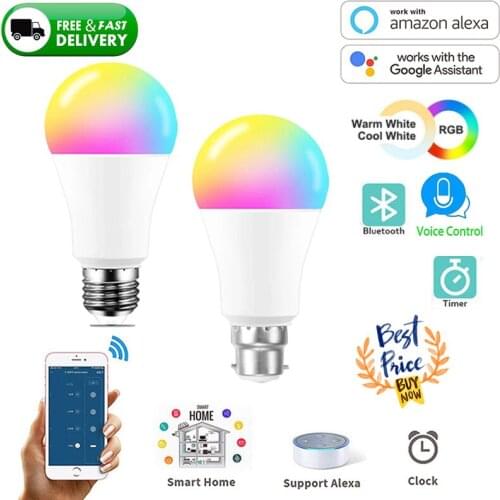 Tuya Voice Control 10W RGB Smart Light Bulb Dimmable E27 B22 WiFi LED Smart Lamp 85-265V Work With Alexa Google Home Smart Life