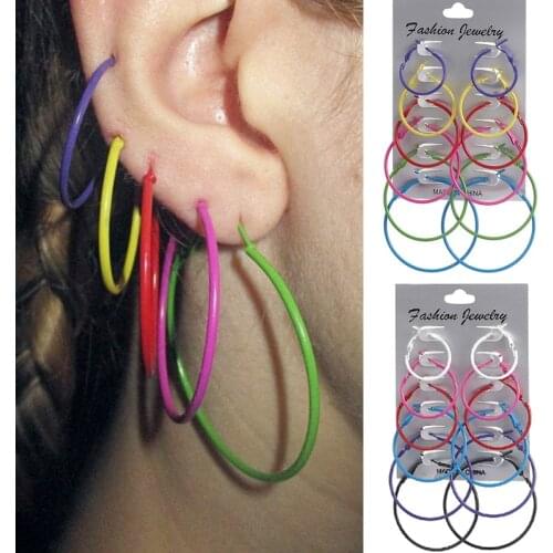 Womens Large Circle Color Earrings Set Korean Version Round Personality Exaggerated Hoop Earrings Fashion Punk Jewelry Gifts