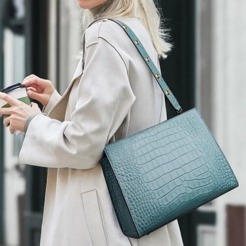 ZOOLER Exclusively First Layer Cow Leather Hand Bag Luxury Designer Bag Crocodile Pattern Women Shoulder Bags Handmade WG313