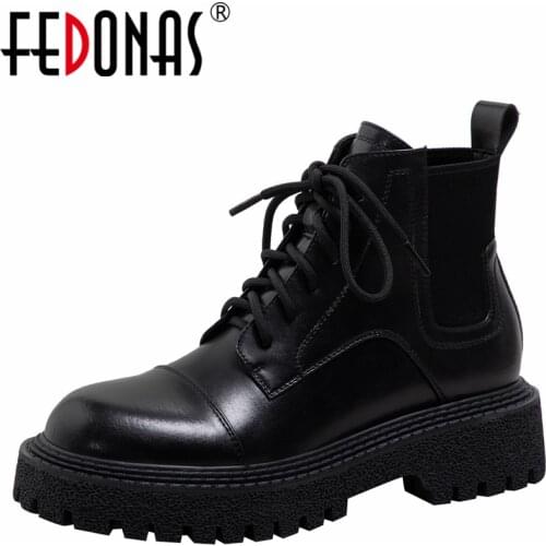 FEDONAS Thick Heels Lace-Up Women Ankle Boots Platforms Fashion Genuine Leather Working Leisure Autumn Winter Newest Shoes Woman