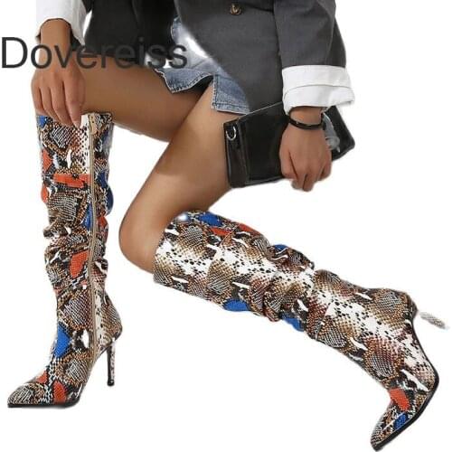 Winter for woman new fashion sexy concise new Pointed toe Elegant Serpentine Knee high boots Stilettos heels 35-40