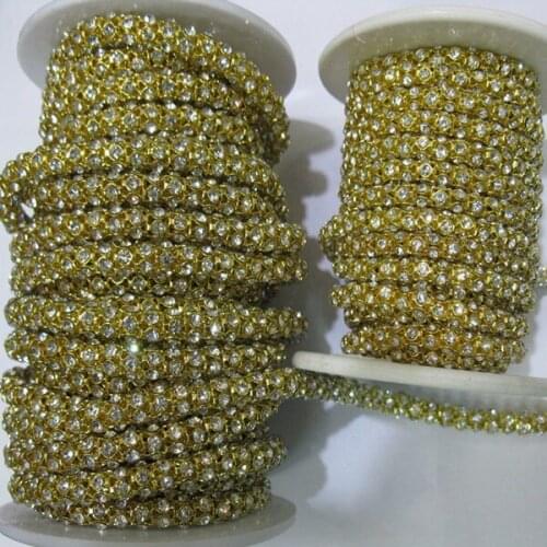 Gold chain with crystal clear fashionable design 10 yards each roll ,6mm chain necklace for clothing accessory
