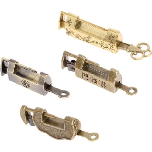 1set Antique Bronze Lock old Chinese character Alloy Decorative Jewelry Chest Box Padlocks Wood case Drawer Brass Flower Bird