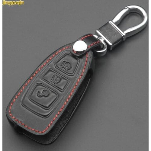 5pcs 3 Buttons Leather Smart Car Key Cover For Ford Mondeo Mk4 Focus 2 3 4 St Kuga Fiesta Fusion Ecosport 2012 2013 2014