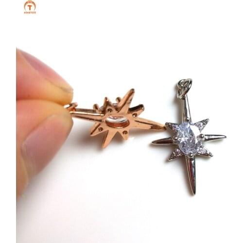 5pcs North Star Pendant Dainty Pole Star Pendant Cubic Zircon Rose Gold Silver Brass Pendant For Women Necklace Jewelry Making Y