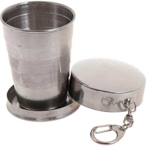 75ml Portable Stainless Steel Folding Cup With Keychain Retractable Telescopic Collapsible Cups Water Drinking Cup For Outdoor