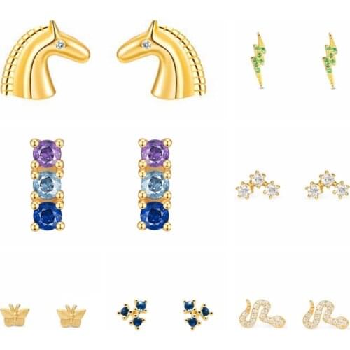 Aide 1 Pair Butterfly Earring Female 925 Sterling Silver Stud Earring Screw Ear Bone Nail Zircon Cute Earrings Piercing Jewelry