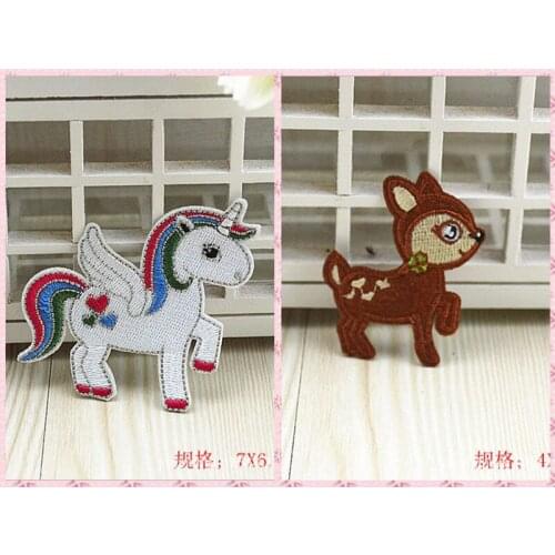 Free Shipping Unicorn Bambi Deer stickers 20pcs/lot Iron On Embroidered cloth patch Halloween party costume decoration kids gift