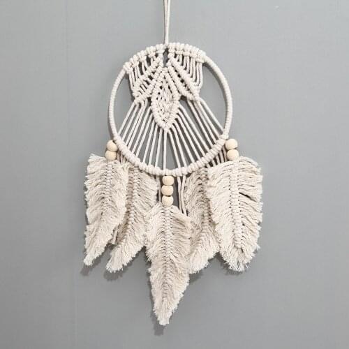 Bohemian Leaves Macrame Wall Hanging Tapestry Mandala Plant Leaf Dreamcatcher Handwoven Cotton Wall Accents Boho Home Decoration