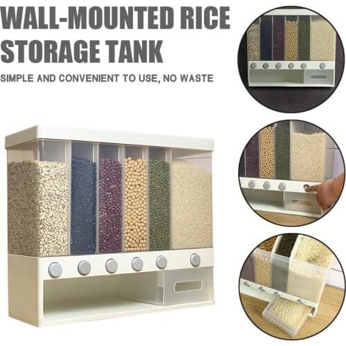 Food Storage Food Dispenser Rice Bucket Kitchen Food Storage Box Plastic Large Capacity Wall-Mounted Sealed Container