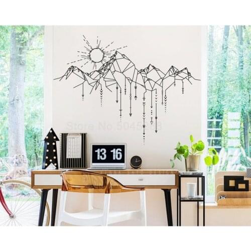 Geometric Mountain Sun Wall Decal Mountain Decal Geometric Decal Arrows Decal Sun Decal Mountains Nursery Gift Z420