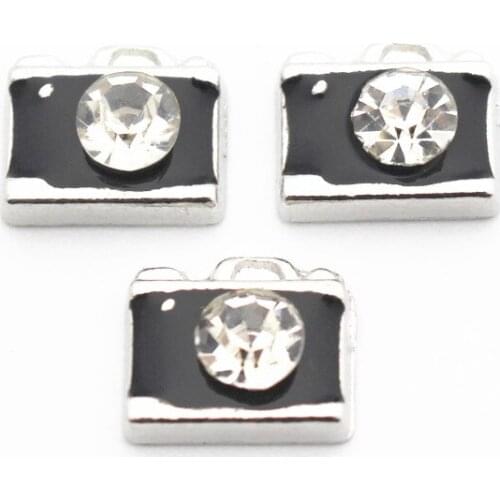 Hot Sale 10pcs/lot Metal Enamel Camera Crystal Floating Charms For Living Glass Floating Lockets Necklace Bracelet DIY Jewelry