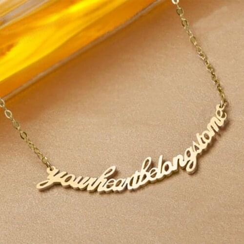 HUHUI Customized Radian Name Necklace Personalized Nameplate Pendant Stainless Steel Unique Jewelry For Women Anniversary Gifts