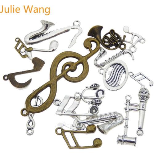 Julie Wang 10PCS Randomly Mix Musical Instrument Alloy Charms Music Notes Pendant Earrings Findings Jewelry Making Accessory
