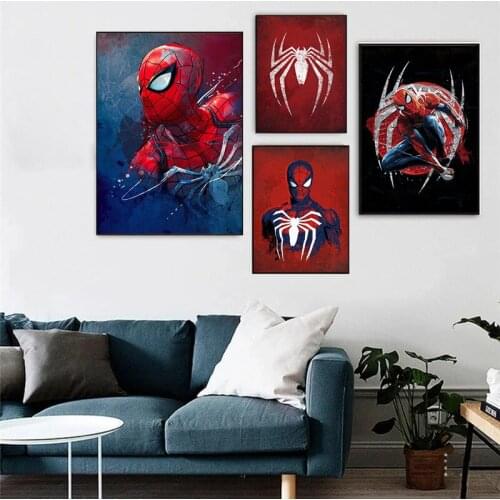 Marvel Avengers Superhero Canvas Painting Spiderman Vintage Posters and Prints Graffiti Art Wall Pictures for Living Room Decor