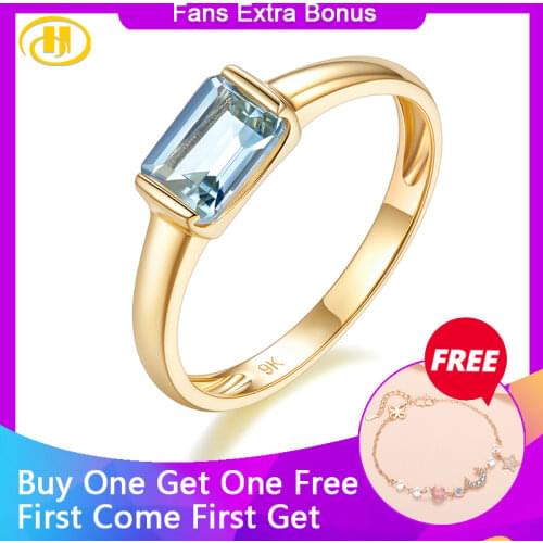 Hutang 9K Gold 0.95 Carat Natural Real Aquamaring Womens Ring Karat Gold Jewelry Classic Simple Design for Anniversary Gifts