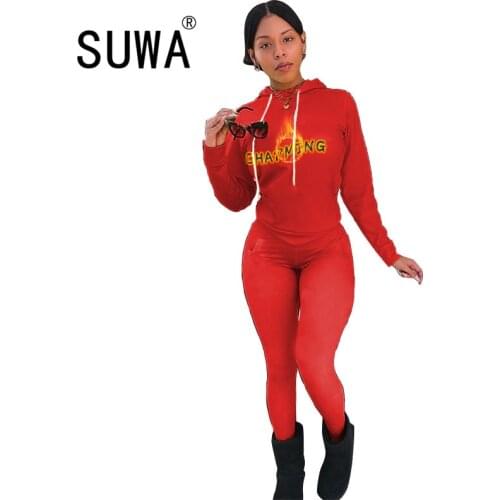 2 Piece Set Women Hoodies Sports Set Warm Pullover Clothes Ladies Solid Tracksuit Women Set Top Pants Suit Female