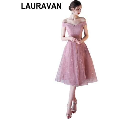 Short elegant women girls blush bridemaid tulle bridesmaids boat neck bridal new dress ball gown for 2020 to wear to wedding