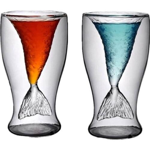2-piece mermaid glass creative double transparent mug suitable for ice cream juice beer whiskey cocktail tumbler