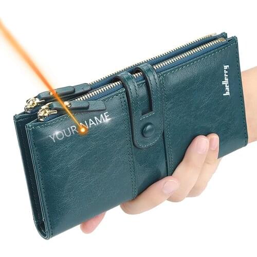 Hot Name Engraved Women Wallets Fashion Long Leather Top Quality Card Holder Classic Female Purse Zipper Custom Wallet For Women