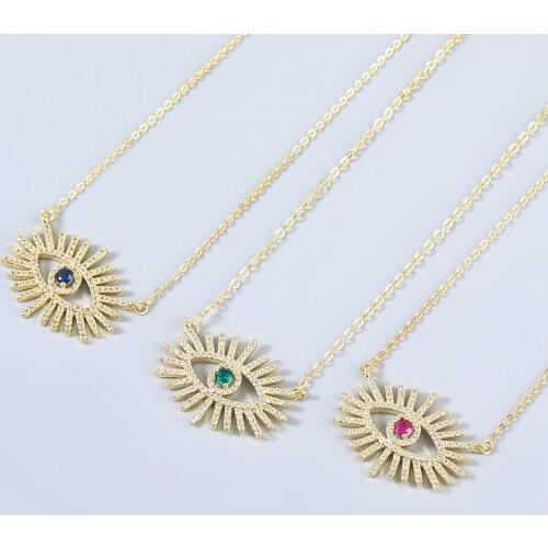 Fashion Metal Copper Rhinestone Eye Pendant Necklace Womens Popular Hip Hop Sweater Chain Campus Accessories