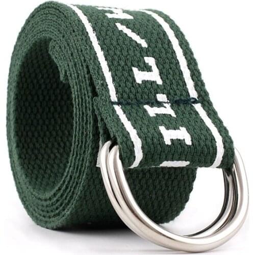 3.8cm Fashion Neutral Nylon Letter Canvas Belt for man jeans New D Ring Double Buckle Student belts for Mans wide belt