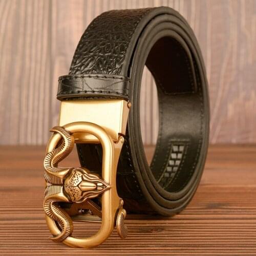 Mens leather automatic buckle belt casual High-quality crocodile pattern genuine leather men belts with automatic buckle