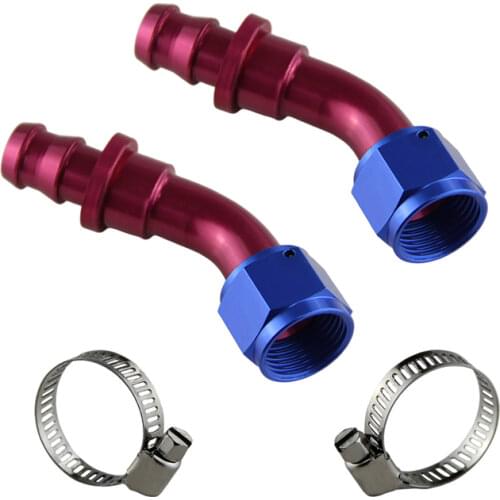 AN12 AN-12 12 AN 45 Degree Push On Oil Fuel Line Hose End Fitting +clamps+Red &Blue