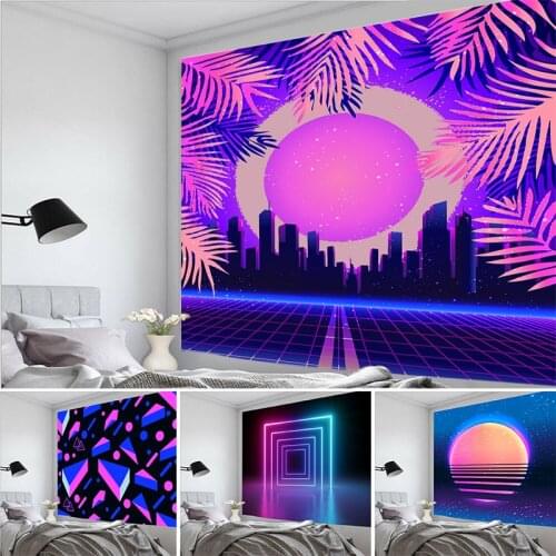 Neon Retro Home Tapestry Wall Cloth Background Bedroom Decor For Polyester Hanging Carpet Tablecloth Large Size