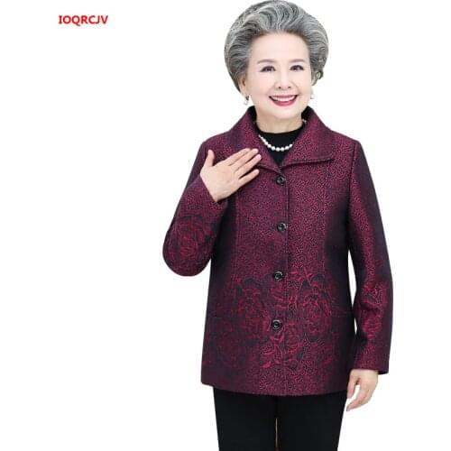 New Elderly Women Spring Autumn Coat 2019 Casual Long Sleeve Old-age Mother Tops Grandmother Cardigan Jacket Plus Size 5XL W1450