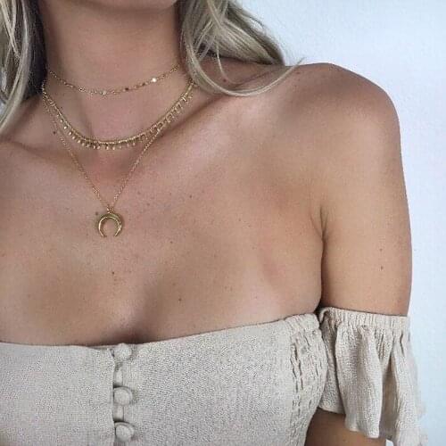 Bohemia Charm Jewelry Gold Ball Moon Pineapple Pendant Multilayer Necklace Beautiful Valentines Day Gift For Women