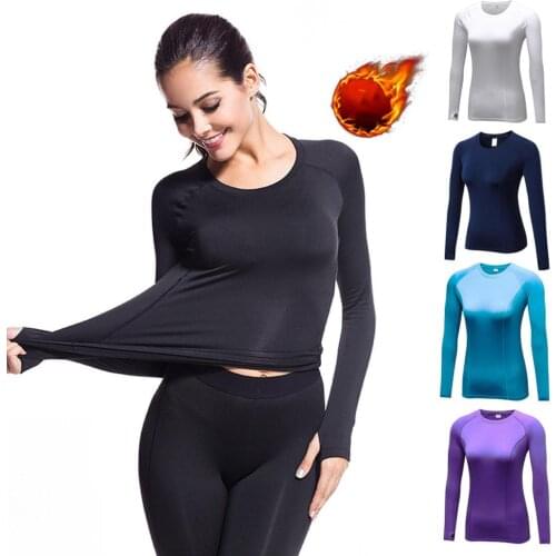 Yoga clothes high elastic fitness T-shirt quick-drying running warm long-sleeved shirt autumn and winter plus velvet