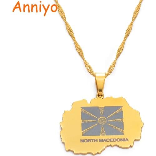 Anniyo North Macedonia Map Pendant Necklaces Gold Color Jewellery #160921