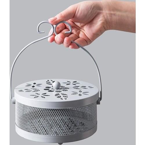 Mosquito Coil Holder Round Portable Incense Burner Fire Out Wrought Iron Durable With Handle Garden Office