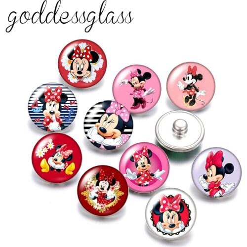 Disney Cartoon Minnie Mouse Cute 10pcs Round photo 18mm snap buttons for 18mm snap necklace DIY jewelry