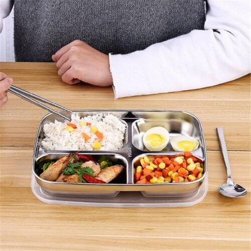 304 Stainless Steel Dividing Grid Lunch Box Lunchbox Snack Dish Service Plate