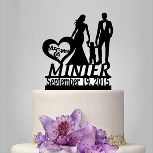 Family Wedding Cake topper with child, Personalized wedding cake toppers, funny wedding cake toppers with boy silhouette