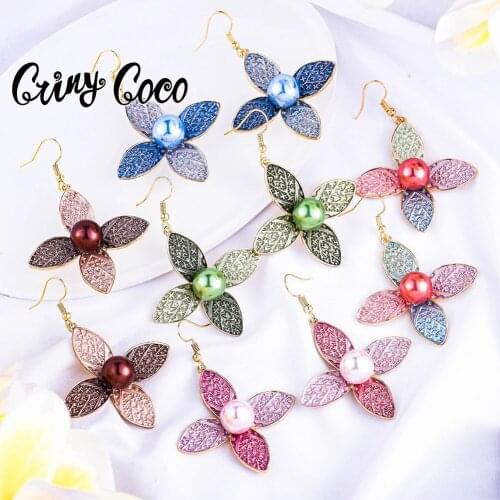 Cring Coco Flower Drop Earrings 2021 Trend Fashion Colorful Enamel Pearl Hanging Earrings Female Earring Jewelry for Women New