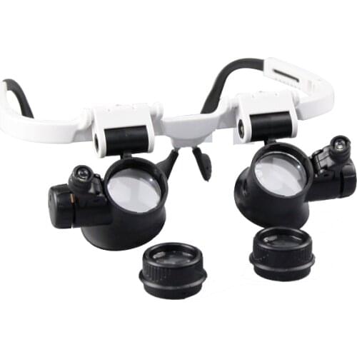 Three-fold Binocular Head Wearing High-power LED Magnifier Telescopic Temple Repair Maintenance Inspection Double Glasses Type