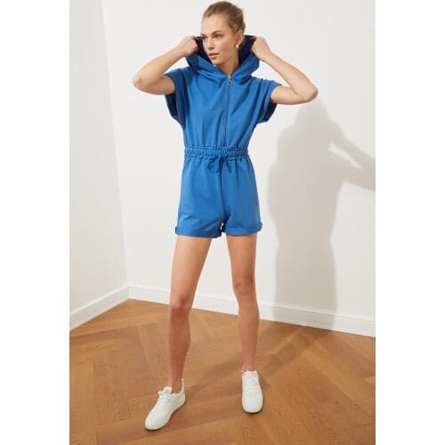 Knitted Jumpsuit with Hat Hooded Sweatshirt Jumpsuit Hip Hop Style Blue Black Color New Season New Style 2021