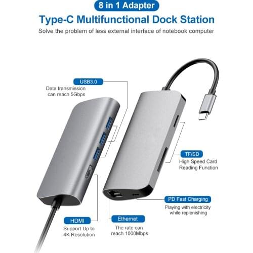 HW-TC22 type C USB C Hub Mini Size USB Type C 3.1 to USB RJ45 PD USB 3.0 OTG Adapter USB C Dock for MacBook Air Pro PC USB HUB
