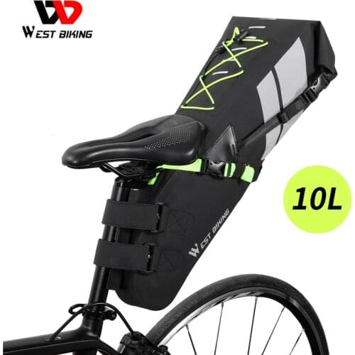 WEST BIKING 10L 17L Bike Saddle Bag Large Capacity Foldable Cycling Bag Waterproof Reflective MTB Road Bicycle Trunk Pannier