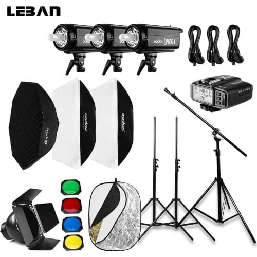 Godox 1800W 3x DP600II 600W GN80 high-power Flash light kit with light stand, Softbox, Reflector Board, Trigger, Barn Door