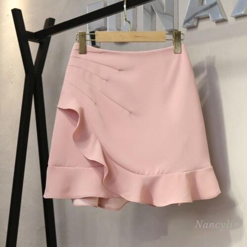 Ruffled Fishtail Skirt for Women Summer 2021 New Irregular High Waist Slimming A- Line Skirts Girls Ladies All-Match Jupe Femme