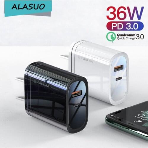 36W USB Charger Quick Charge 4.0 PD 3.0 Type C Fast Charger Cell Phone Power Adapter For iPhone 12 11 Pro Max Xiaomi Mi 9 QC3.0