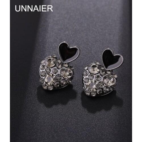 Earrings female heart-shaped black full diamond dripping earrings S925 silver needle hypoallergenic 2021 new fashion earrings