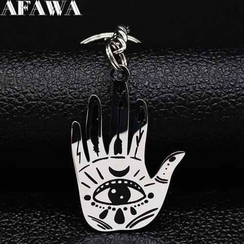 2021 Witchcraft Moon Eye Sword Hand Stainless Steel Key Chain for Women Silver Color Bag Charm Jewelry ojo turco K77717B