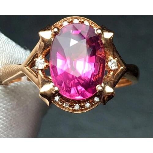 Rubillite Ring Fine Jewelry Pure 18 K Gold Natural Rubi Tourmaline 2.7ct Gemstone Diamond Gift Female Rings for Women Fine Ring